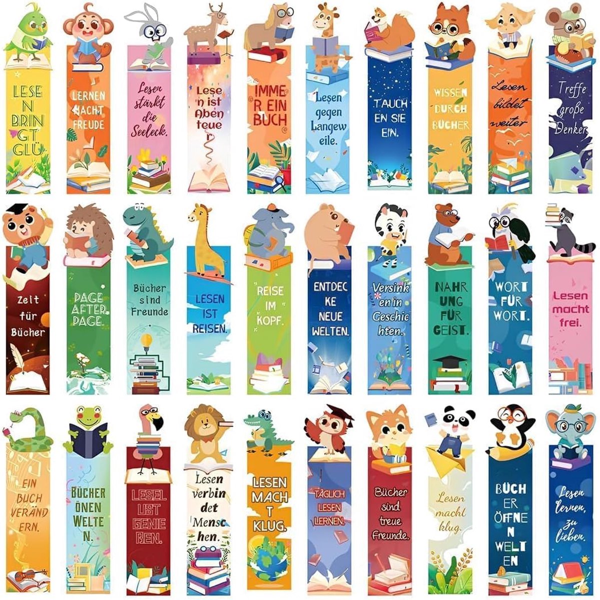 Magnetische Boekenleggers - Boekenclips Dieren - Lezen Stimuleren - Dubbelzijdig Bedrukt - 30 stuks - Multicolor
