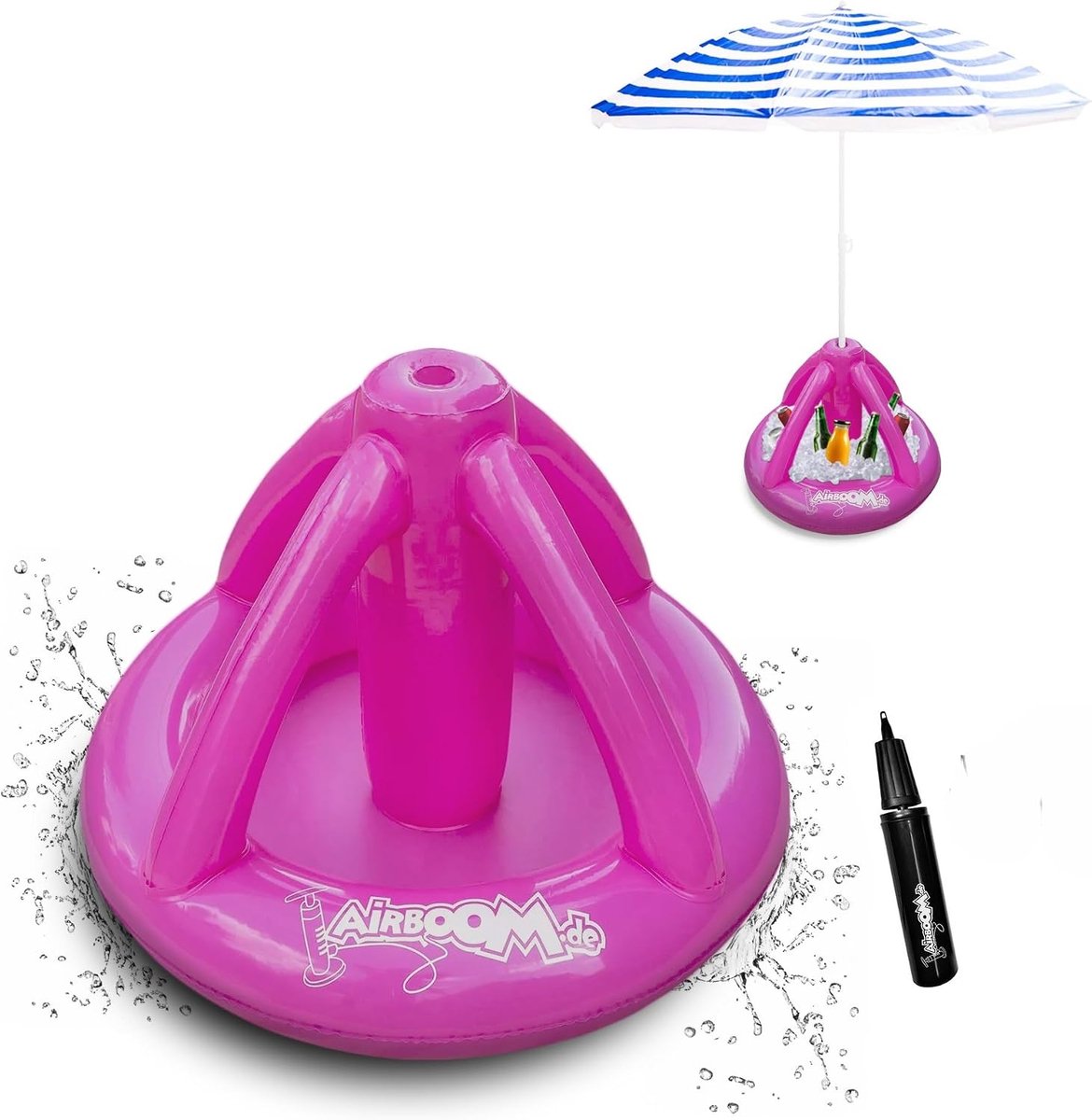 Thijox - Opblaasbare Paraplustandaard voor Strandparasols incl. Pomp, Drankkoeler en Parasolhouder - Roze - Ideaal voor Strand, Camping, Tuin en Zonwe