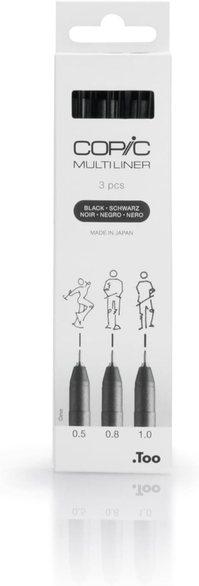Thijox - COPIC Multiliner Set Zwart, 3 Tekenpennen met Water- en Alcoholbestendige Pigmentinkt, 3 Lijndikten voor Schetsen, Illustraties en Contouren
