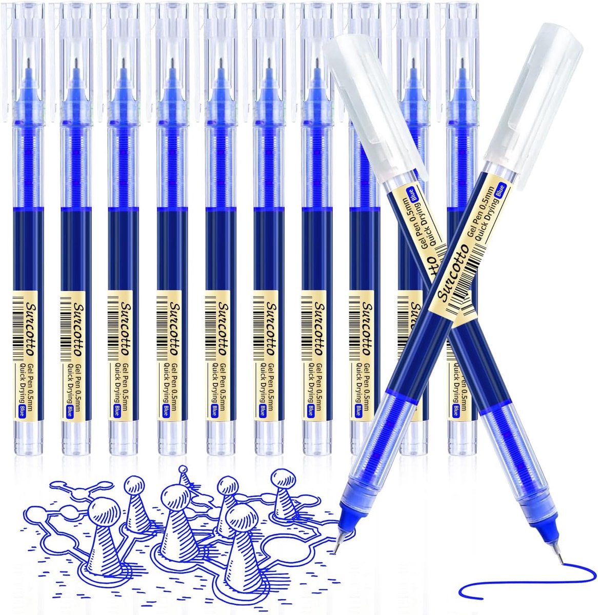 Thijox - 12 Stuks 0,5 mm Blauwe Gelpennen - Ultrasneldrogend, Ideaal voor Schrijven, Tekenen en Omlijnen - Perfect voor Studenten en Kantoormedewerker