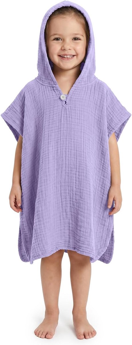 Thijox - Premium Mousseline Badponcho Kinderen met Capuchon - 100% Katoen - Oeko-Tex Gecertificeerd - Strandponcho, Surfponcho, Badhanddoek voor Jonge