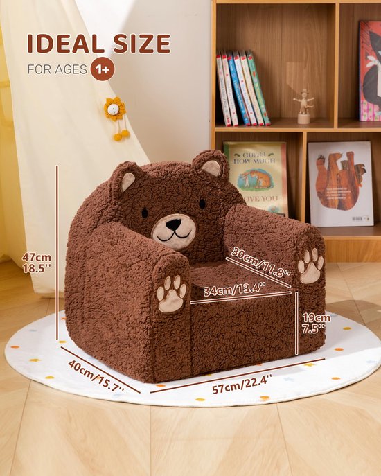 Dailygoods- Peuterstoel Ultra-Zacht - Schattig Berendesign - Veiligheidsarmsteunen - Duurzame Sherpa-Stof - Comfortabel Zitgevoel - Dikke Schuimvulling - Kindersofa van Dailygoods — afbeelding 2