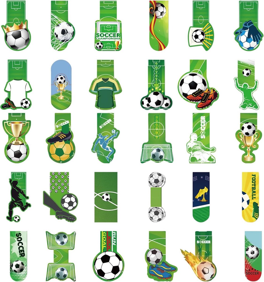 SnelShoppen - 30 Stuks Voetbal Boekmerken voor Kinderen, Hoge Kwaliteit, Herbruikbaar, Milieuvriendelijk, Perfecte Cadeaus voor Jongens en Meisjes, Sc