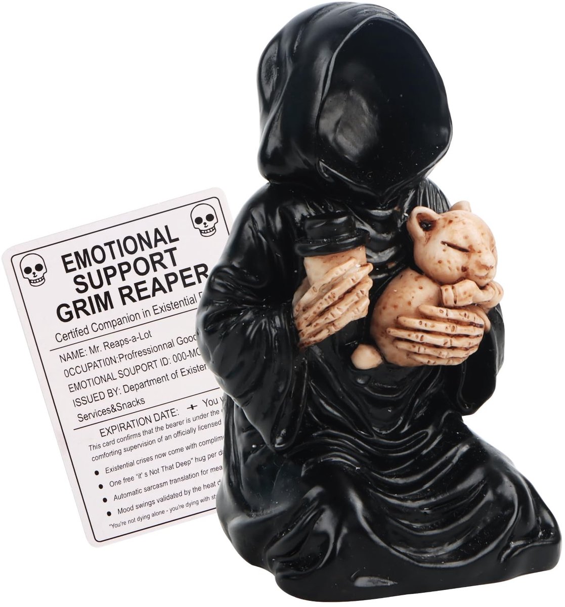 Inovra - Gepersonaliseerd sculptuur, emotionele ondersteuning, Grim Reaper-figuur, grappige Halloween-decoraties, gotische zwarte badjas figuur voor kantoor, thuis, collega's, bureaudecoratie (B)