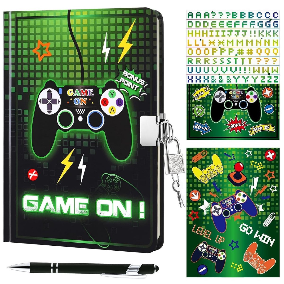 Thijox - Lichtgevende Spel Dagboekset voor Kinderen, A5 Notitieboek met Slot, Balpen, Stickers, Perfect Cadeau voor Jongens, School, Reizen, Creatief