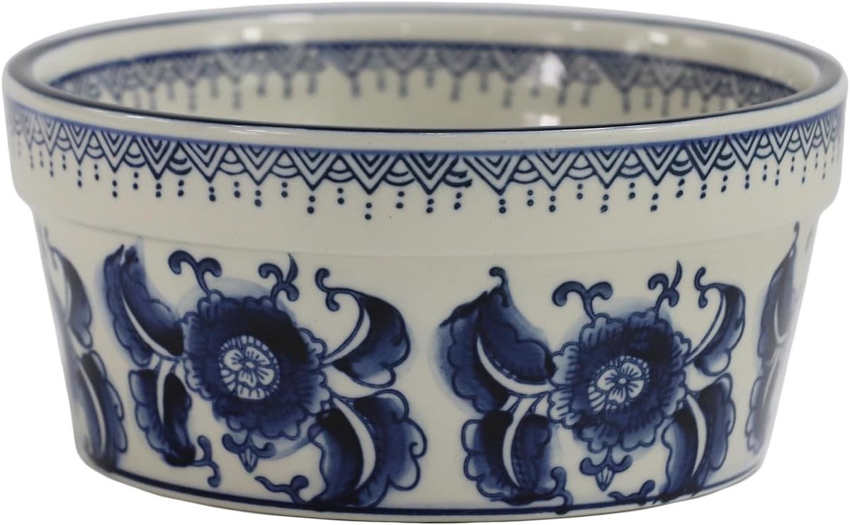 Vintage Handgeschilderde Porseleinen Hondenkommen in Blauw en Wit, Antislip Keramische Voer- en Waterkommen voor Middelgrote en Grote Honden en Katten, 28oz, Duurzaam en Stijlvol