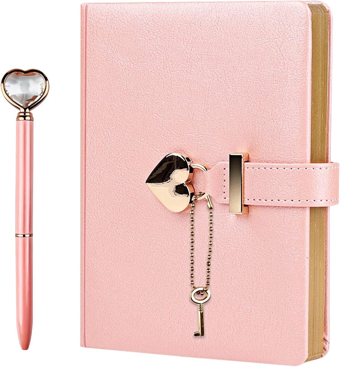 Roze B6 Dagboek met Hartvormig Slot en Diamantpen voor Dames - Persoonlijke Planner en Organizer