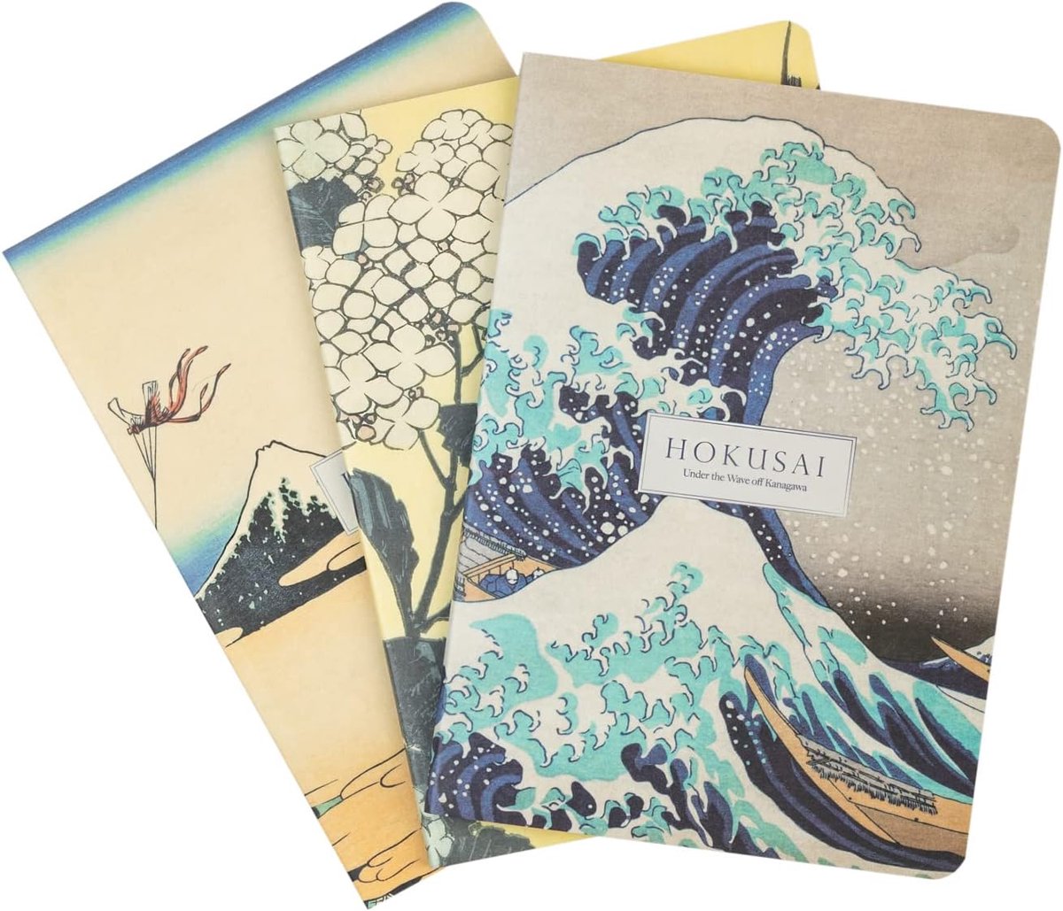 Thijox - Set van 3 A6 Notitieboekjes Hokusai - Gelijnde Pagina's - Klein Notitieboekje voor School, Dagboek, Creatief Schrijven - Stijlvolle Schoolben