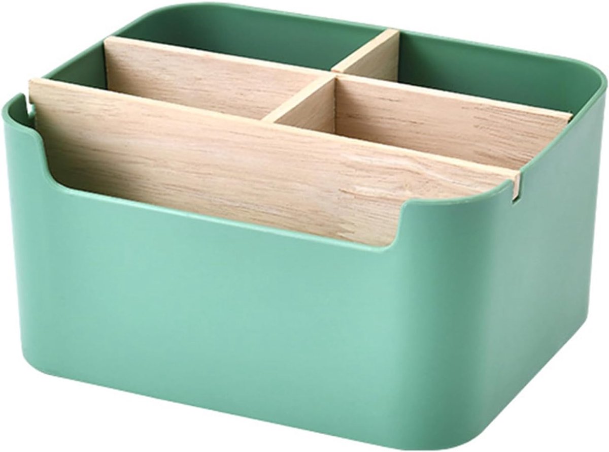 SnelShoppen - Desk Organiser Bamboo 5 Compartiments met Penhouder - Eco-vriendelijk, Groene Opbergdoos voor Pennen, Cosmetica, Notities