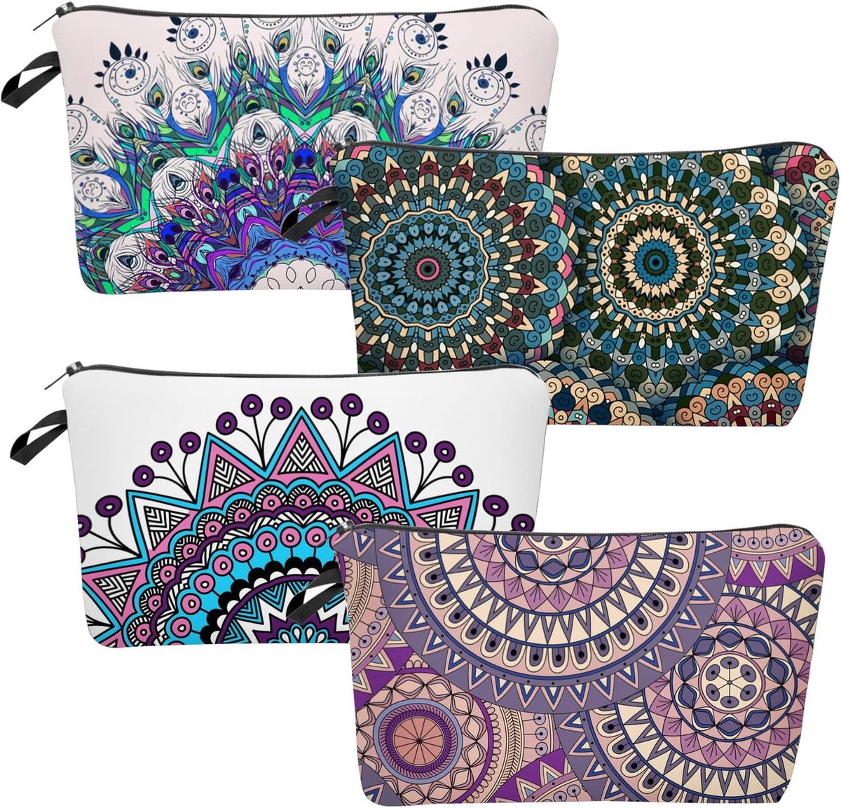 Dailygoods- Make-up Tas 4 Stuks - Waterdichte Reis Cultuurtas - Cosmetische Tassen - Dames/Maandala Bloemen Patroon - Compact en Lichtgewicht - 22/18/13,5 cm - Cosmeticatas