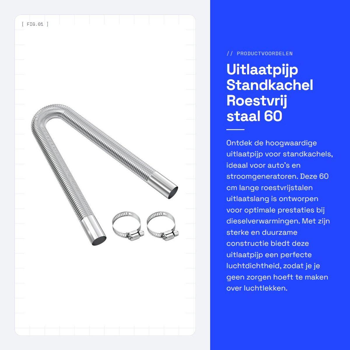 Dailygoods- Uitlaatpijp Roestvrij Staal 60 cm - Uitlaatslang - Standkachel - Auto - Geluidsreductie - Duurzaam - Hoge Kwaliteit