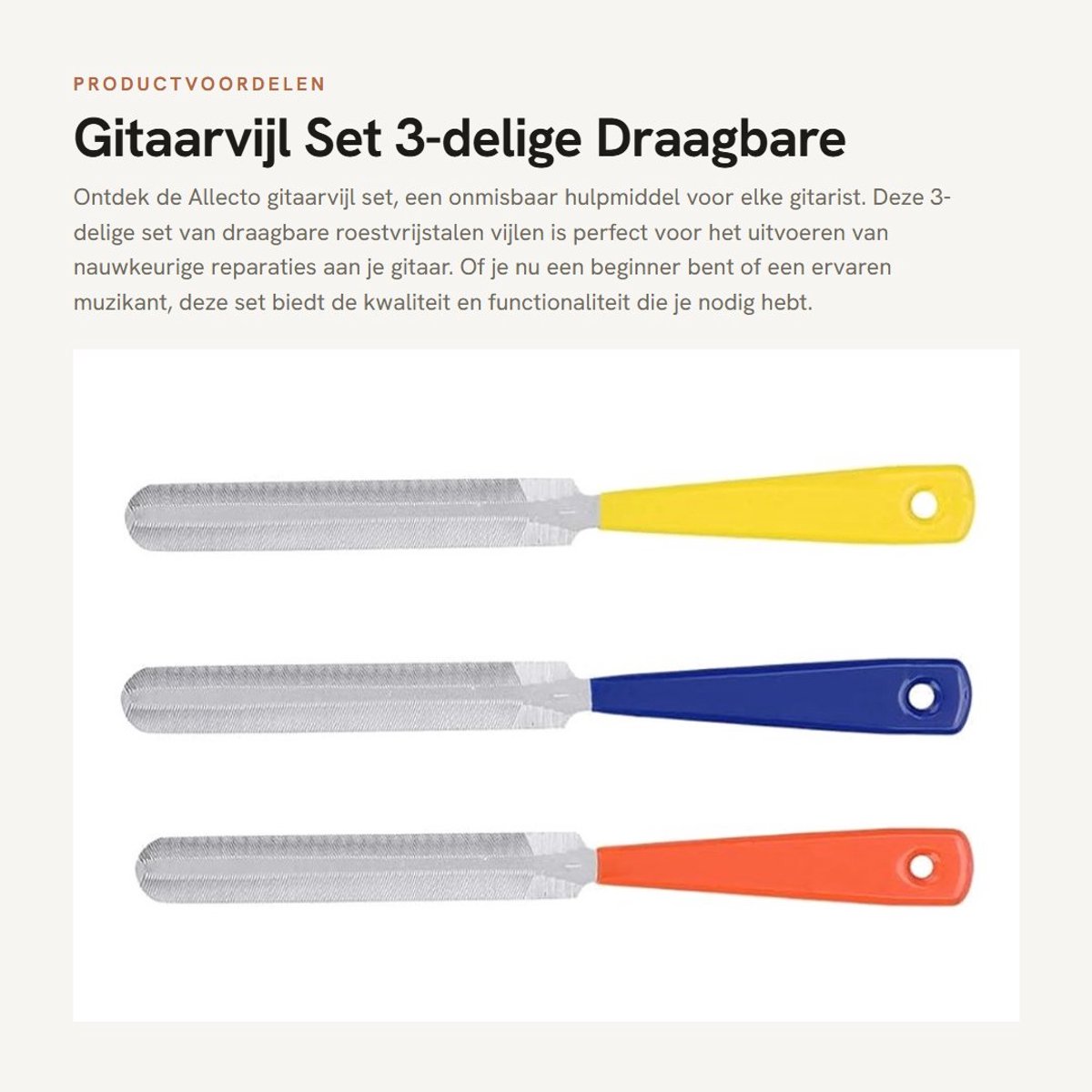 Dailygoods- Gitaarvijl 3-delig - Roestvrij Staal - Draagbaar - Brugvijl - Reparatie Gitaren - Afmetingen 18,3 x 1,5 cm - Vijl