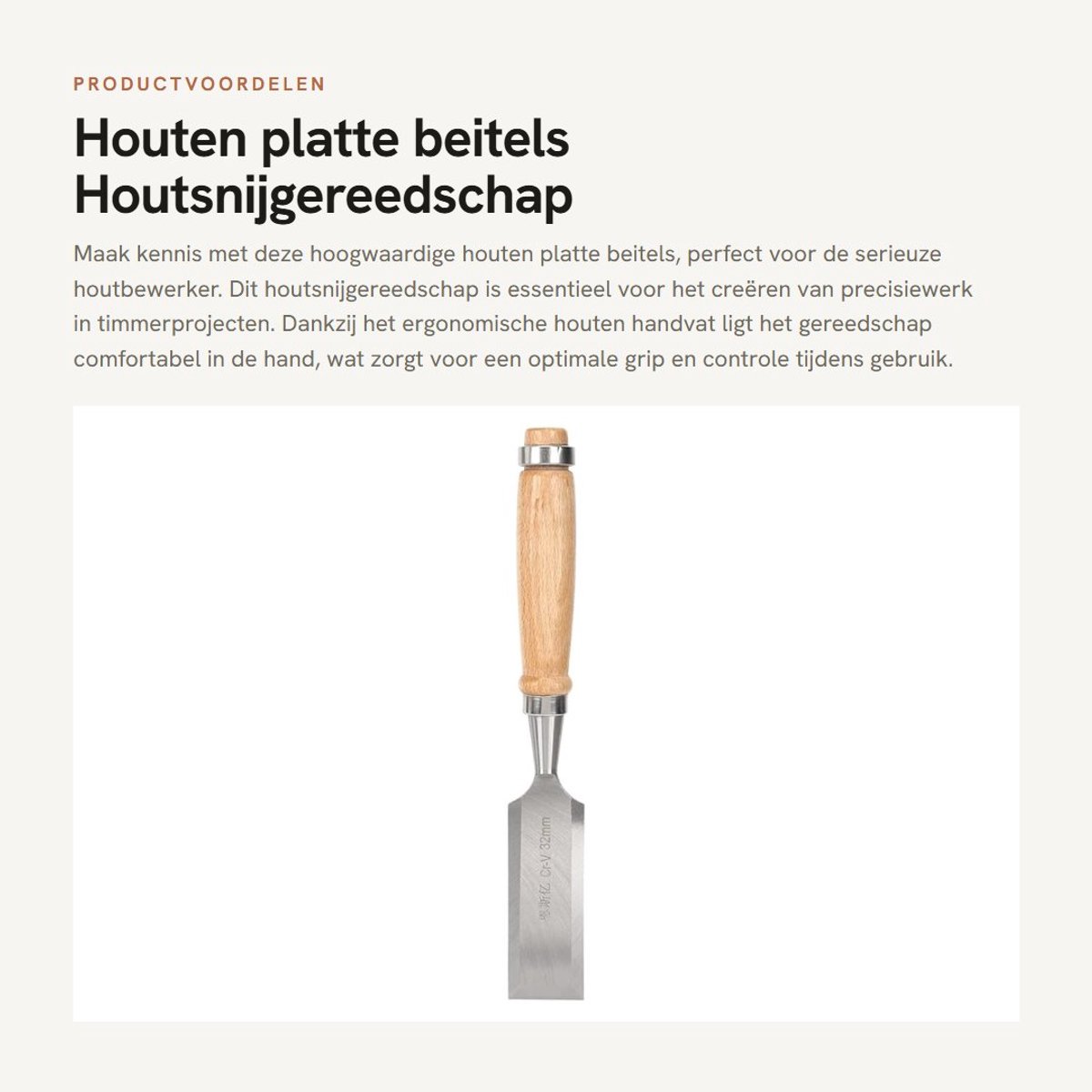 Dailygoods- Platte Beitels 32 mm - Houtsnijgereedschap - Ergonomisch Houten Handvat - Duurzaam Chroom-Vanadium Staal - Scherpe Rand - Kwaliteitscontrole - Beitel