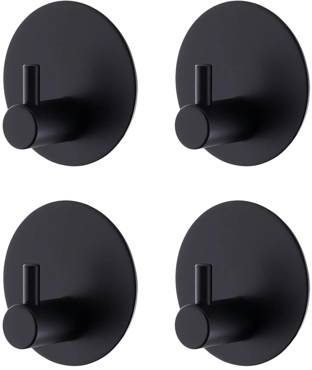 Dailygoods - Zelfklevende haken, wandhaken voor badkamer, roestvrij staal, set van 4 wandhaken voor badkamer, keuken, woonkamer en kantoor, handdoekhouder, waterdicht en roestvrij, installatie