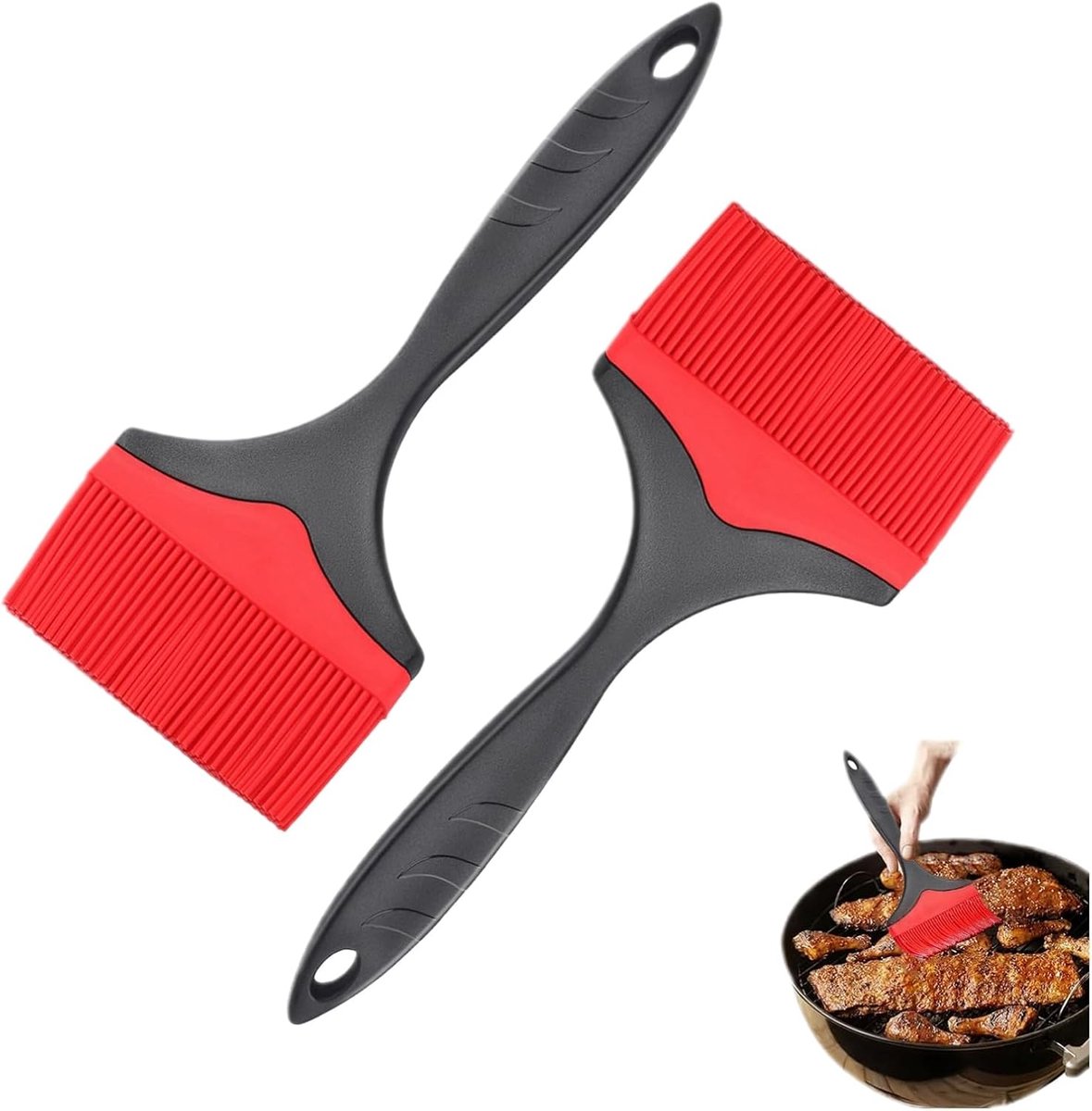 SnelShoppen - Pack van 2 Siliconen Kwasten voor Keuken - Grote Baksels Kwast - 10 cm Extra Breed - Hittebestendig voor Bakken, Grillen, Steaks en Past