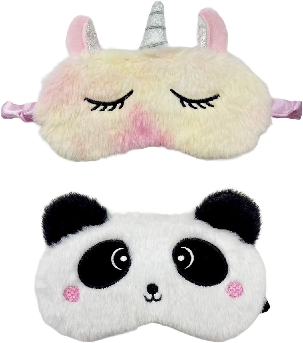 Thijox - 2 stuks schattig slaapmasker, pluche oogmasker voor slapen, 3D zachte reizen oogafdekking, grappig cartoon blinddoek voor kinderen en volwass