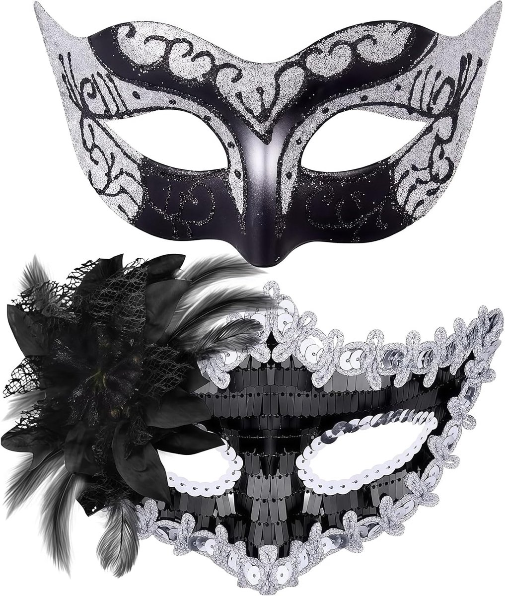 Thijox - Maskenball Maskers Set voor Koppels, Venetiaanse Feestmaskers als Kostuumaccessoire voor Dames en Heren, Perfect voor Halloween, Carnaval en