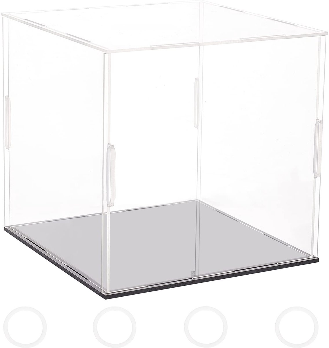 Dailygoods- Vitrine met zwarte basis - Acryl vitrine - 16 x 16 x 15 cm - Stofdichte bescherming - Showcase voor actiefiguren - Eenvoudig te monteren