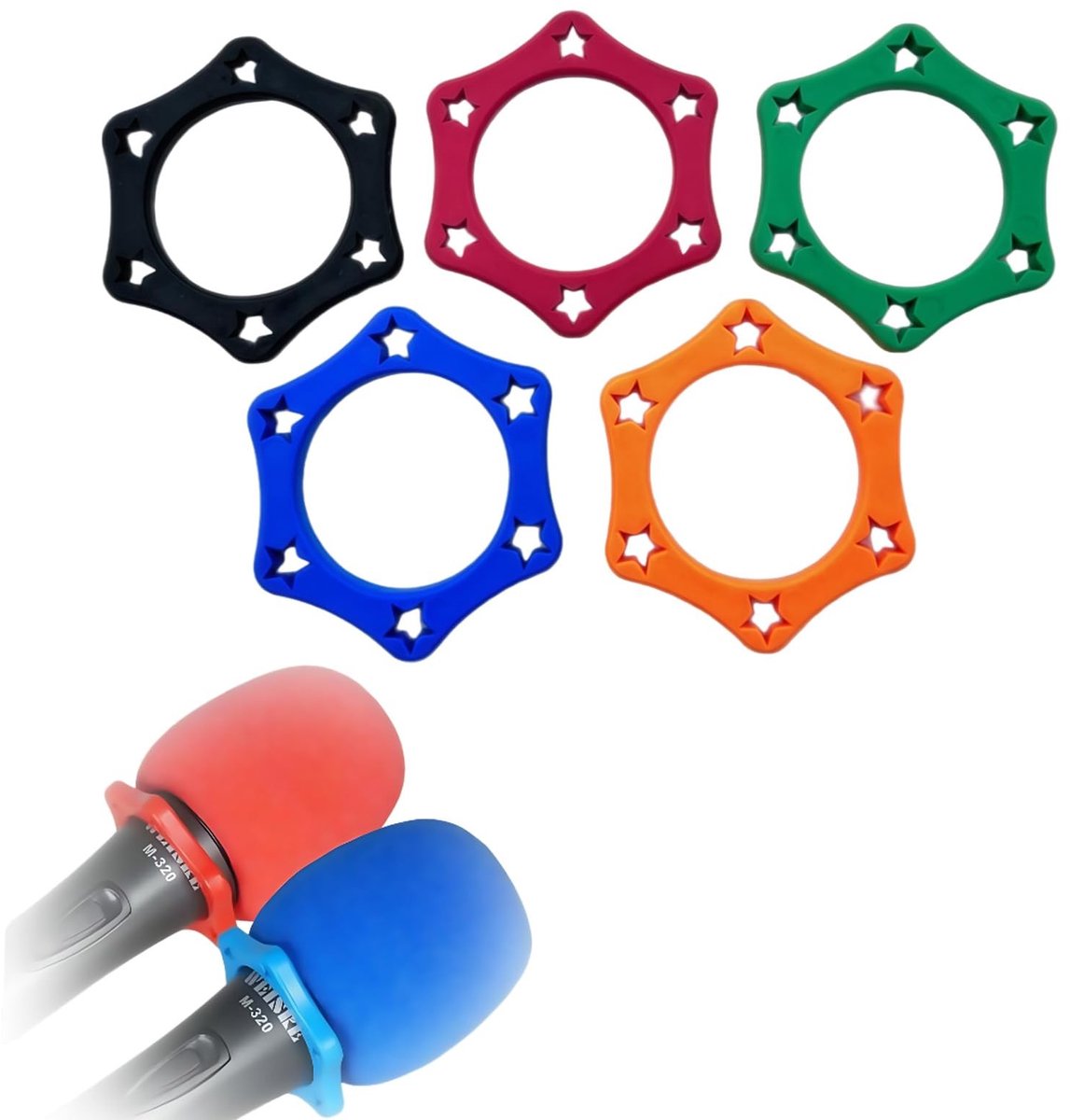 Dailygoods- Microfoonhouder Professionele Bescherming - 5 Stuks Antislip/Schokbestendig - Rubber Stabilisatie Ringen - Handheld/Karaoke - Innovatief Ontwerp - Microfoongrip
