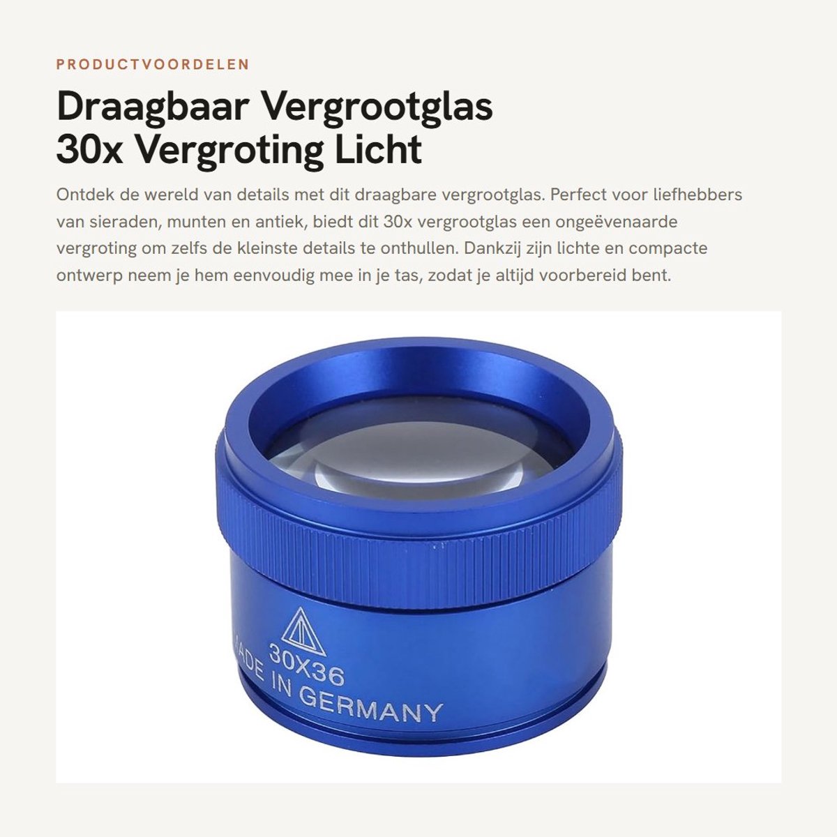 Dailygoods - Draagbaar Vergrootglas - 30x Vergroting - Licht en Compact - Blauw - Geschikt voor Sieraden en Munten - Ideaal voor Onderweg