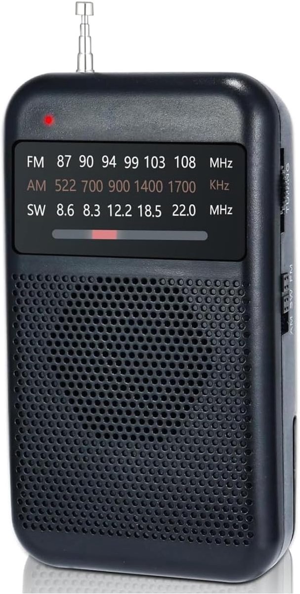 Thijox - Draagbare 3-band Transistorradio, Accu-aangedreven FM SW3, Compact Zakradio met Krachtige Luidspreker, Ideaal voor Camping, Terras en Buiteng