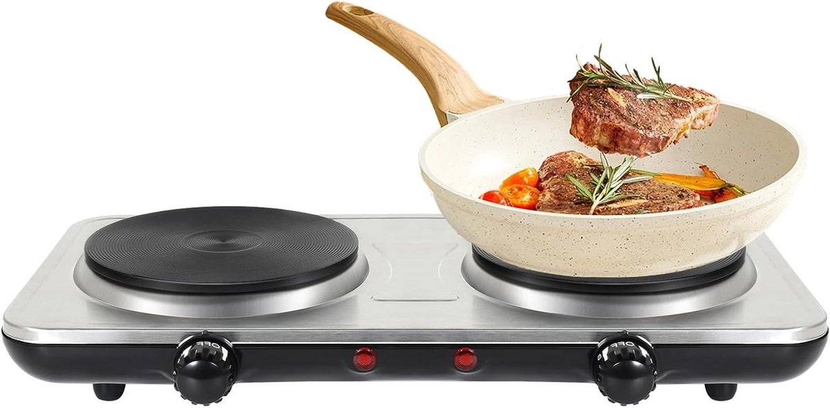 Dubbele Kookplaat - Elektrische fornuis - Snel koken - 5-standen temperatuurregeling - 15 cm diameter - Zilver