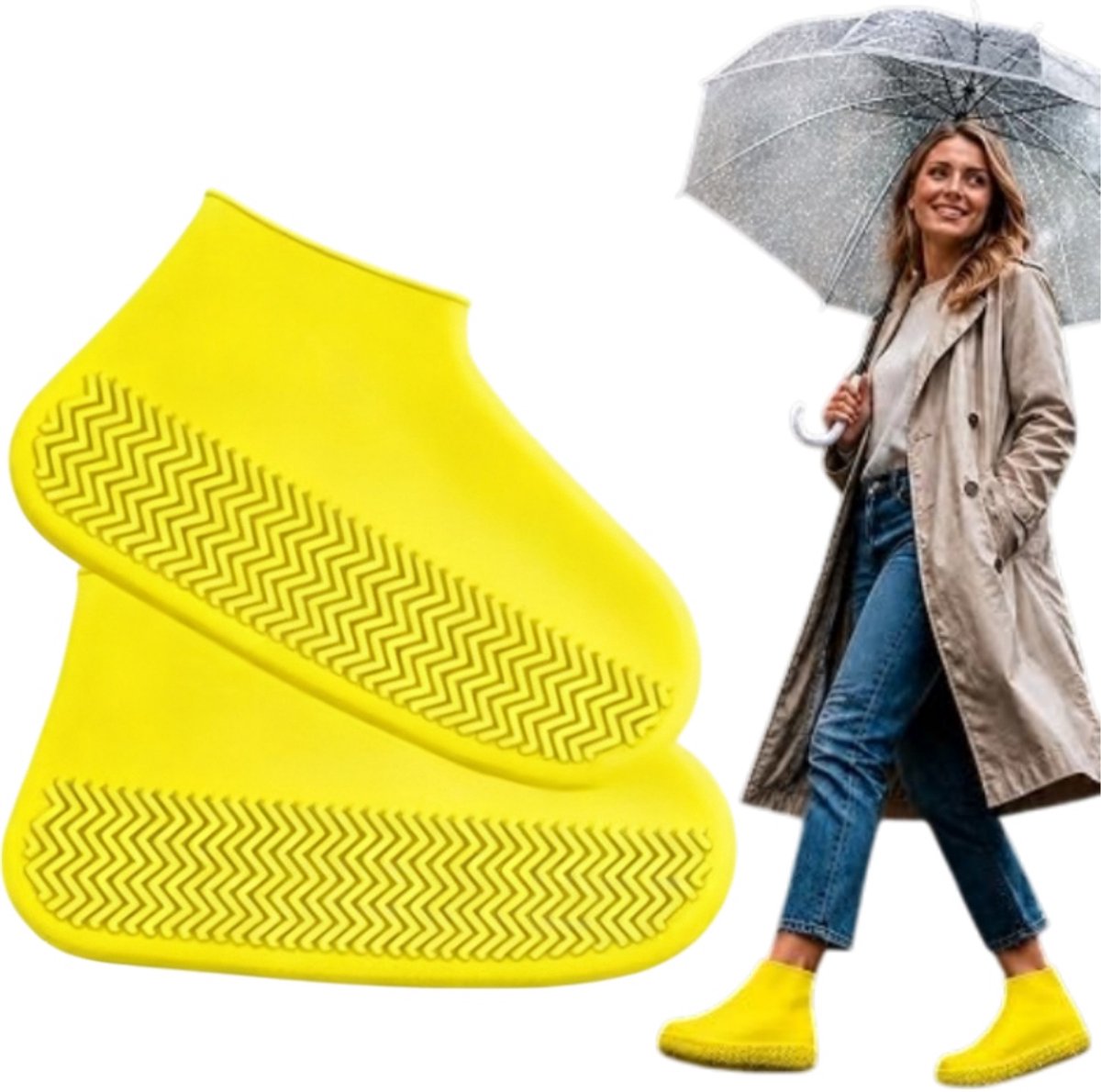 1 paar siliconen regenlaarshoezen - herbruikbaar - waterdichte schoenhoezen - buitenschoenhoezen - geschikt voor schoenmaten 29 cm, 40-44, voor woon-werkverkeer en fietsen - geel