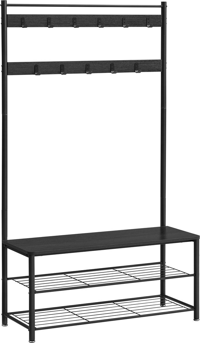 Acaza Kapstok - Kapstok Staand - Kapstok met Schoenenrek - Staande Kapstok - 85 x 32 x 175 cm - Zwart