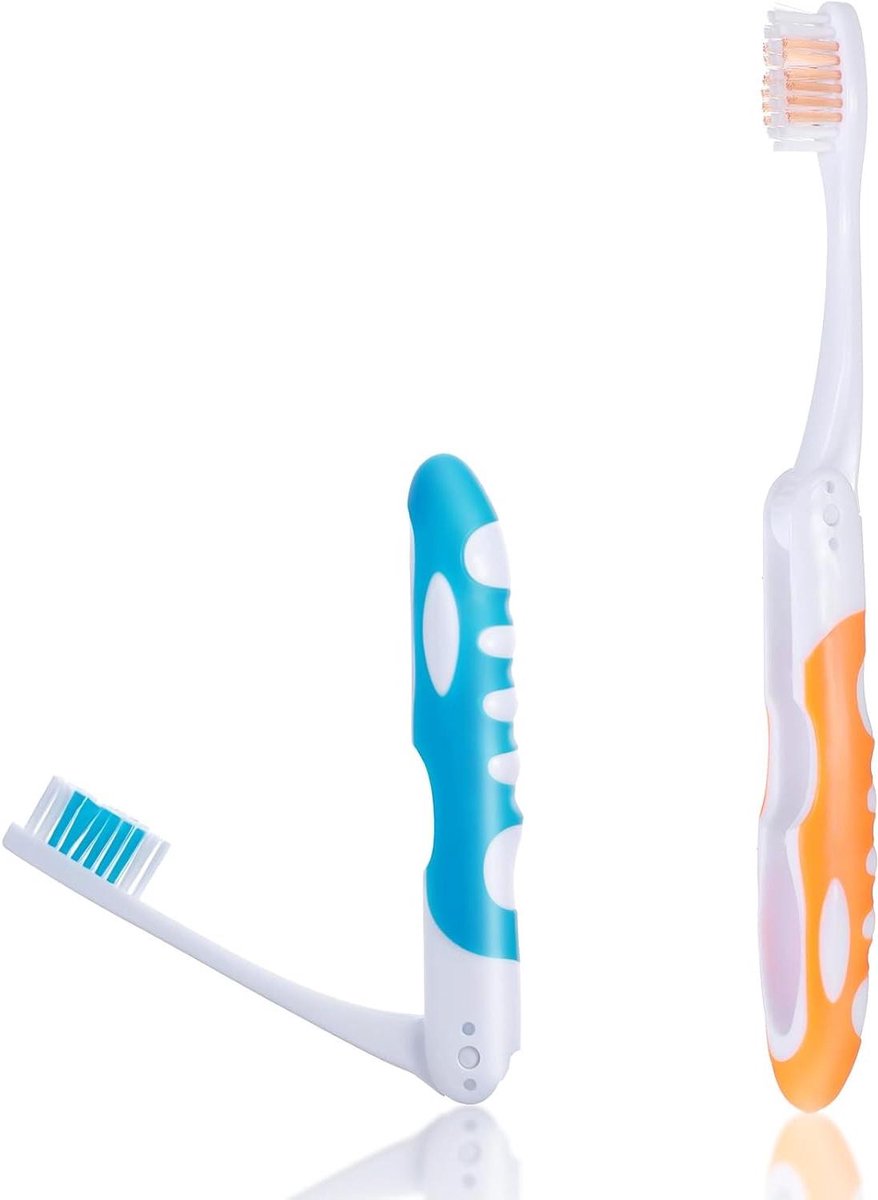 Reis Tandenborstels - Opvouwbare Borstels - Hygiëne Onderweg - Zachte Tandvlees Bescherming - 2 Stuks - Blauw Oranje
