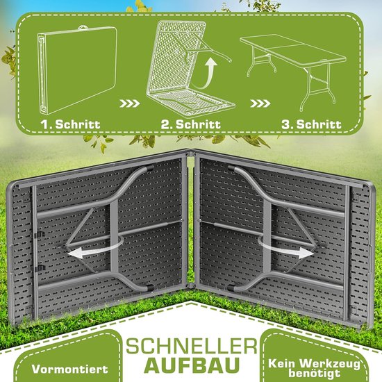 Tuintafel Inklapbaar - Klaptafel Buffet - Feestelijke Bijeenkomsten - Weerbestendig Kunststof - 220 x 70 cm - Antraciet — afbeelding 5