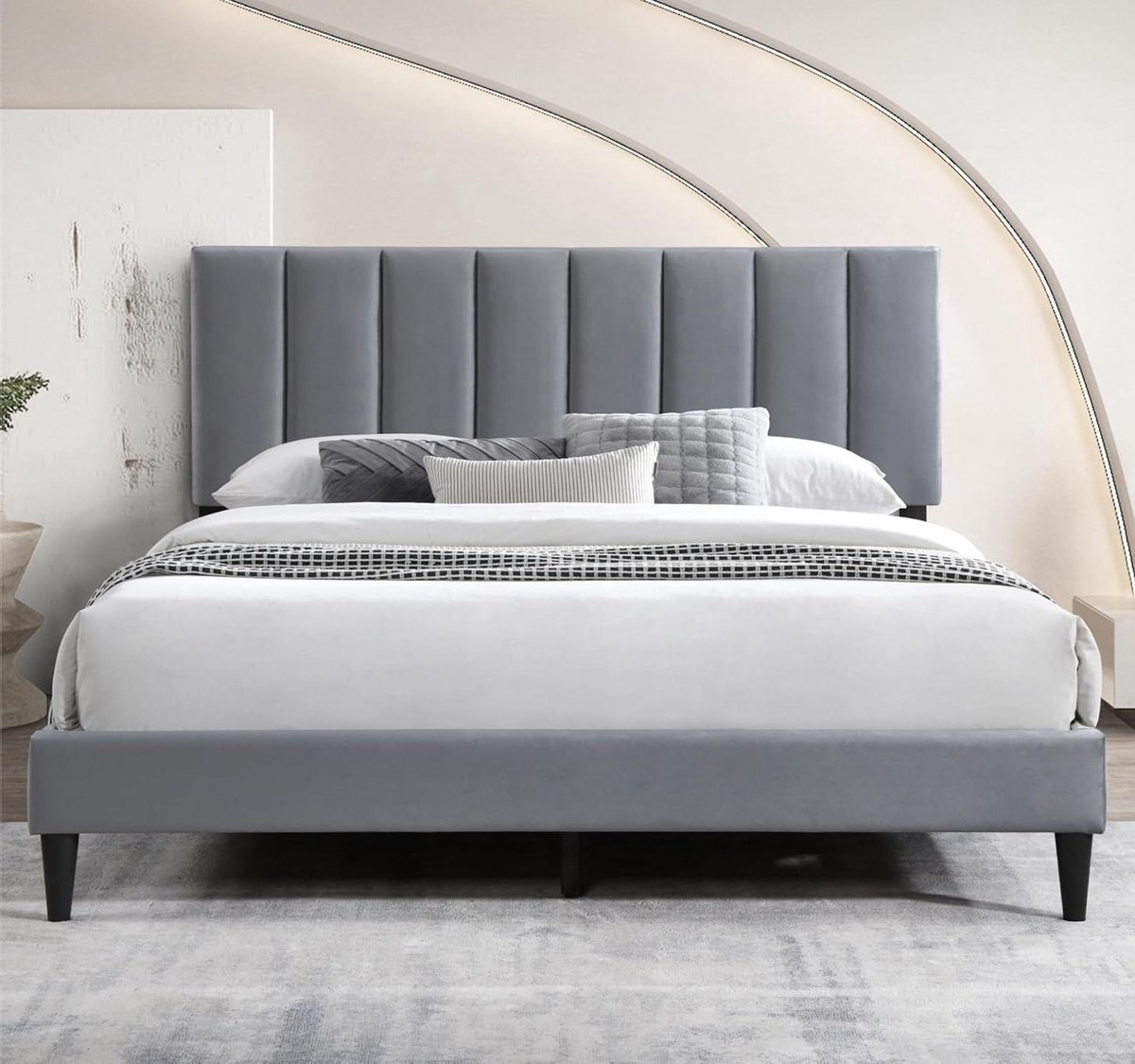 Gestoffeerd Bed - Tweepersoonsbed - Slaapkamer Inrichting - Gevoerd Hoofdeinde - 160x200 cm - Grijs