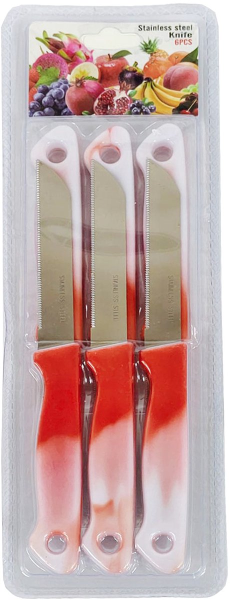 6-delige Fruitmessenset – RVS Gekartelde Fruitmessen – Vaatwasserbestendig – Assorti Kleuren