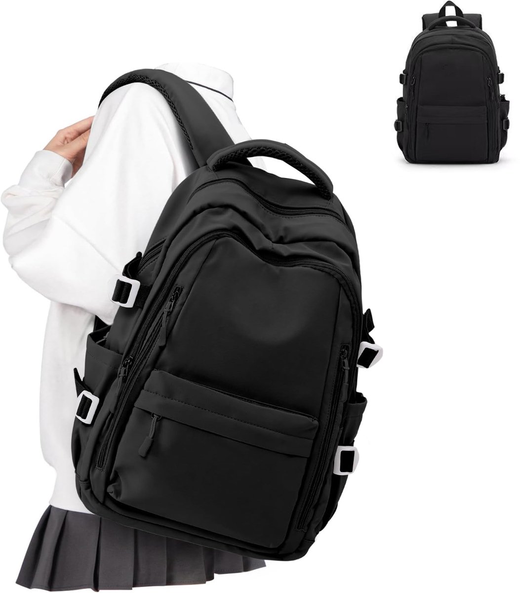 KZQ Lichtgewicht studenten laptoprugzak voor dames en heren - Grote reistas en casual daypack voor college en werk - Groen