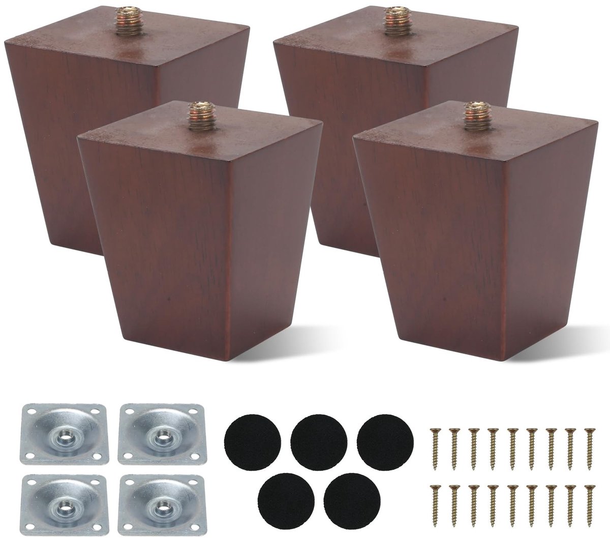 Inovra - 4 stuks 6 cm meubelpootjes voor houten meubels, vierkante meubelpoten, reservepoten voor banken