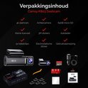 Verpakkingsinhoud Camsy K803 dashcam: dashcam, achtercamera, SD-kaart, autolader, etc.
