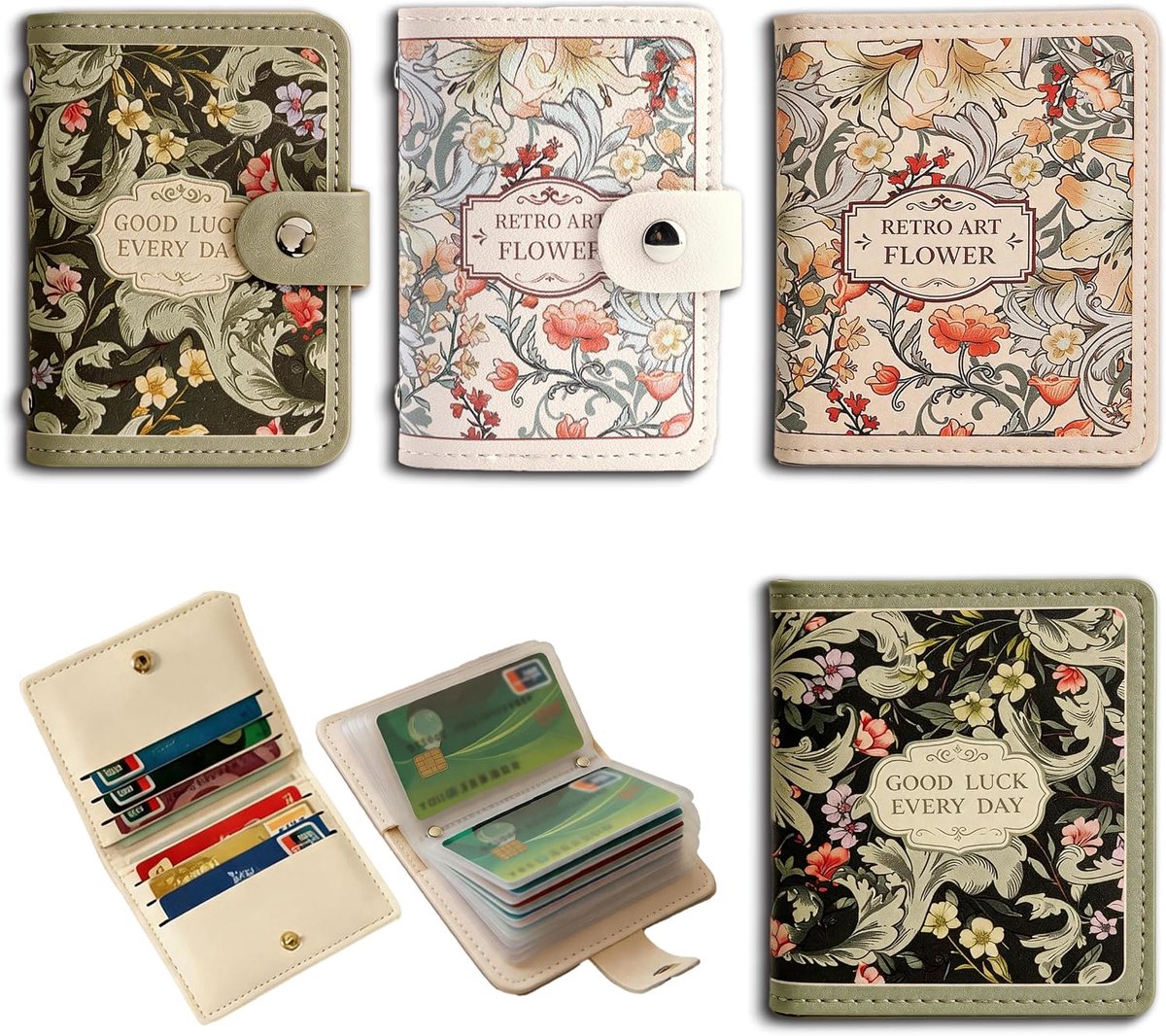 Thijox - 4 Stuks Creditcardhouder voor Dames, Bloemen Portemonnee in Meerdere Kleuren, Compacte Kaartenhouder voor ID, Contant Geld en Kaarten, Kleine