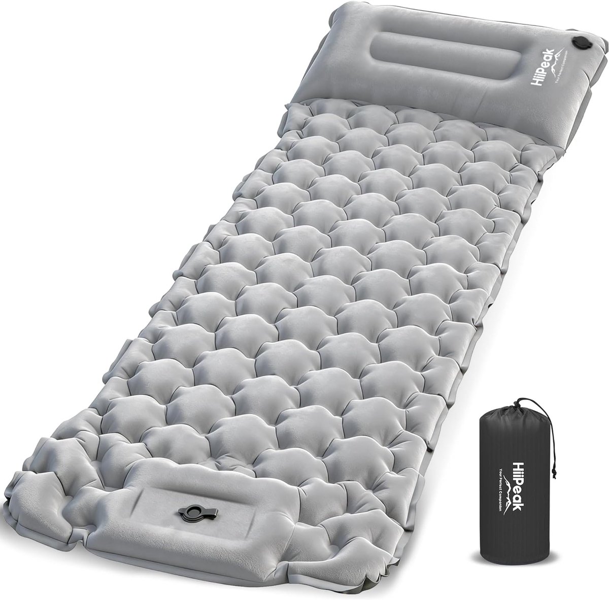 Thijox - Ultralichte Campingmat met Kussen en Geïntegreerde Voetpomp, Opblaasbaar Luchtmatras voor Kamperen, Wandelen en Reizen, Compact en Handig, Id