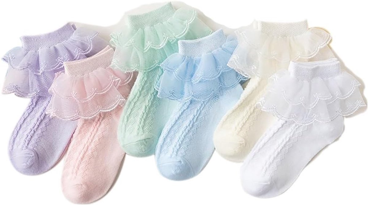 Schattige Ruffle Sokken voor Peuters (6 Paar) in Diverse Kleuren, Geschikt voor 1-3 Jaar, Comfortabel en Ademend