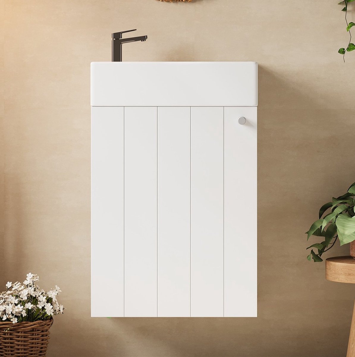 FloraGrace Badkamerkast Met Wastafel - Wandgemonteerd En Ruimtebesparend - Softclose Deur - Keramiek En MDF - 41x23x62,5 Cm - Wit