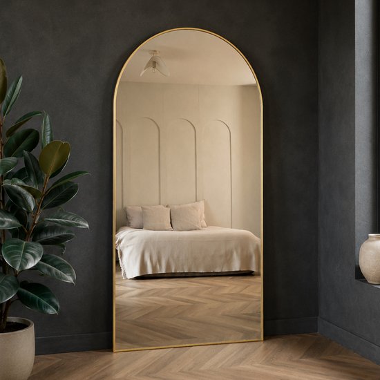 Mølin Mirrors - 200x100 - Goud - Grote Staande Spiegel - Passpiegel - Wandspiegel - Boogspiegel - Hangende spiegel - Geschikt voor de woonkamer en slaapkamer