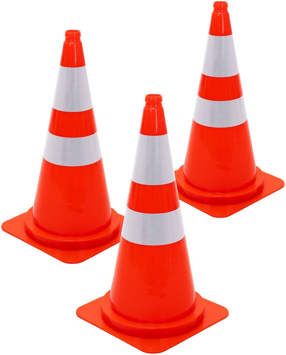 ECD Germany | Set van 3 grote pylonen met 2 reflecterende strepen, 75 cm, van PE, oranje, verkeerskegels, geleidingskegels, waarschuwingskegels, afzettingkegels, verkeershoedjes