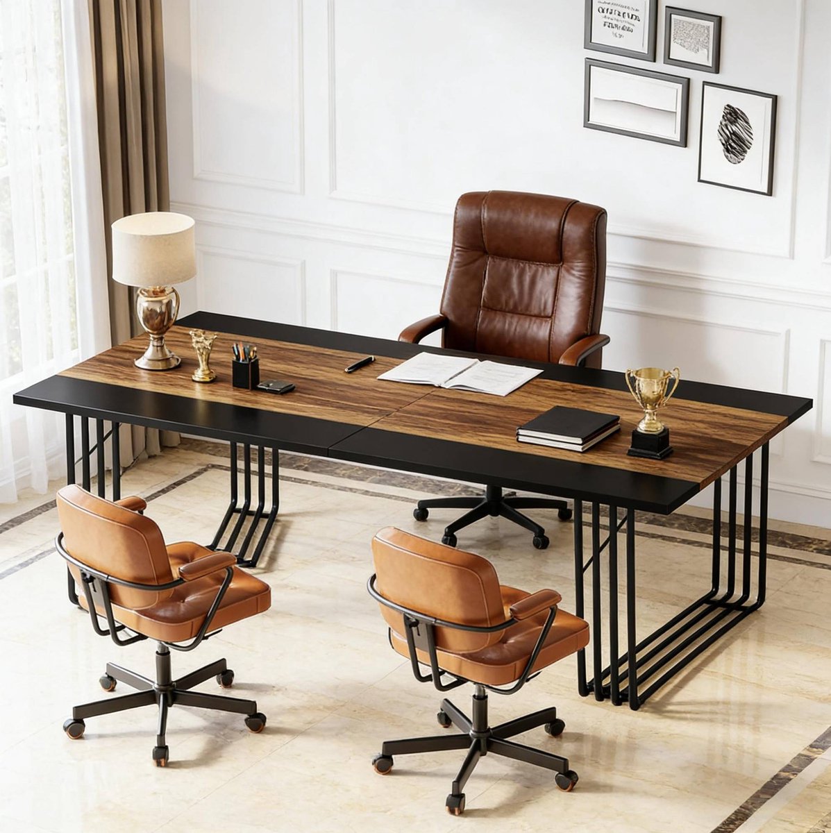 MIVRAY Eettafel - Rechthoekige Tafel Voor Vergadering En Werk - Extra Lang Voor Kantoor En Eetkamer - MDF En Metaal - 200x100x75 Cm