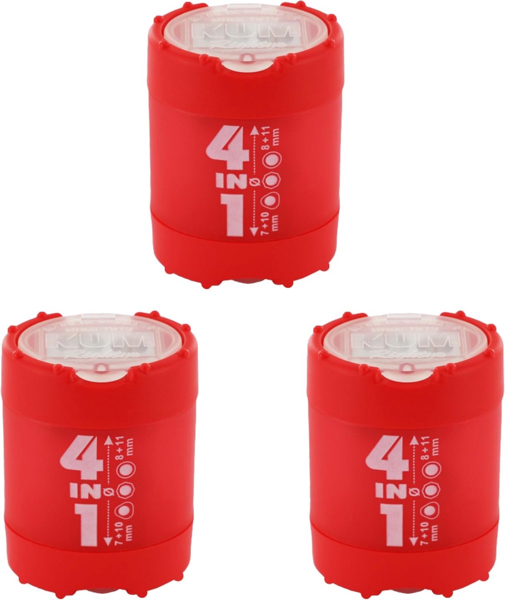Thijox - Puntenslijper 4-in-1 met Houder - Multipack van 3 - Rood - Voor Rond, Driehoekig en Zeshoekig - Perfect voor School, Kantoor en Creatief Gebr