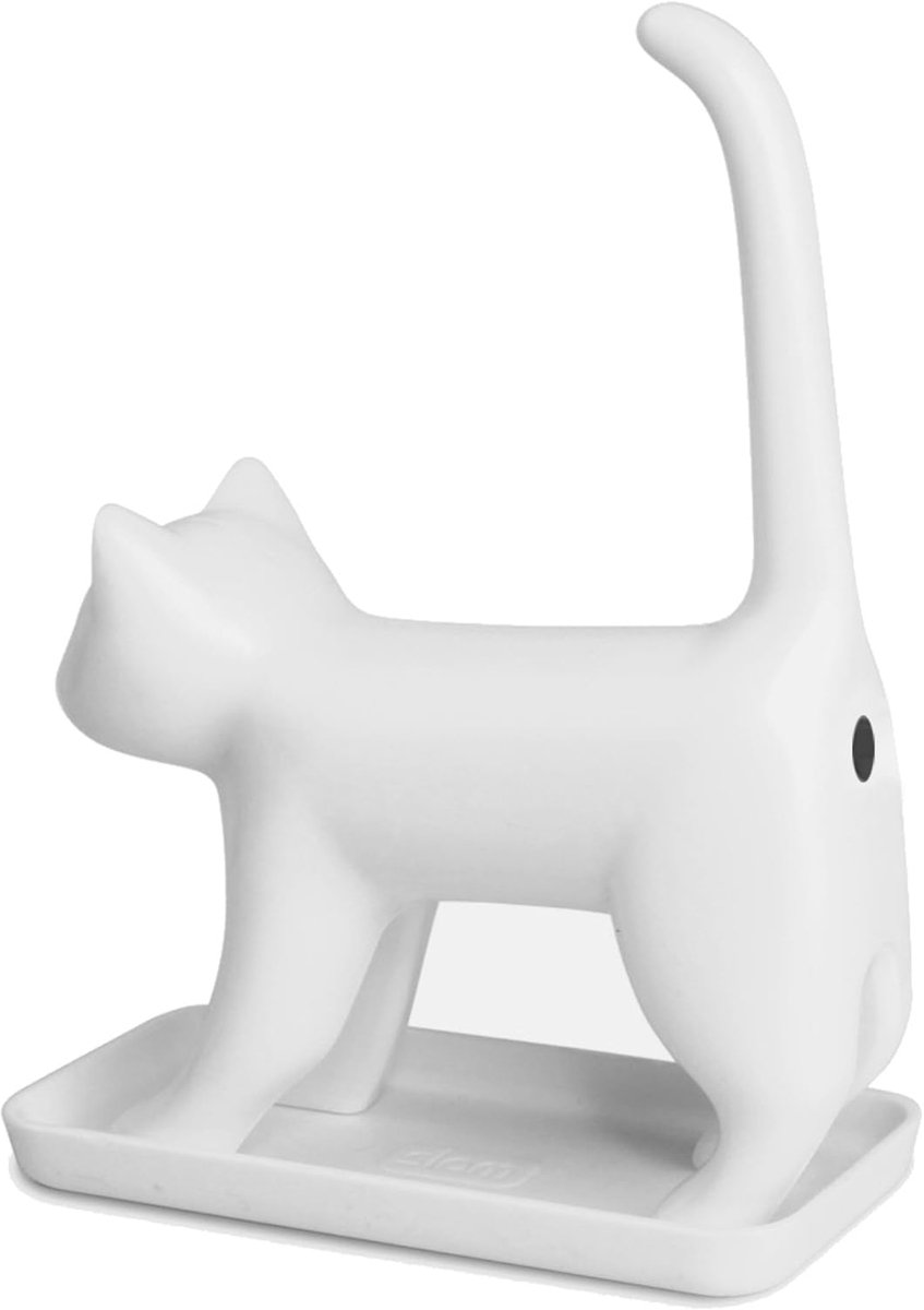 Thijox - Puntenslijper kat met geluid, grappige dierenpuntenslijper met gemiauw, wit bureauaccessoire met kattenbakje, ideaal voor kinderen en op kant