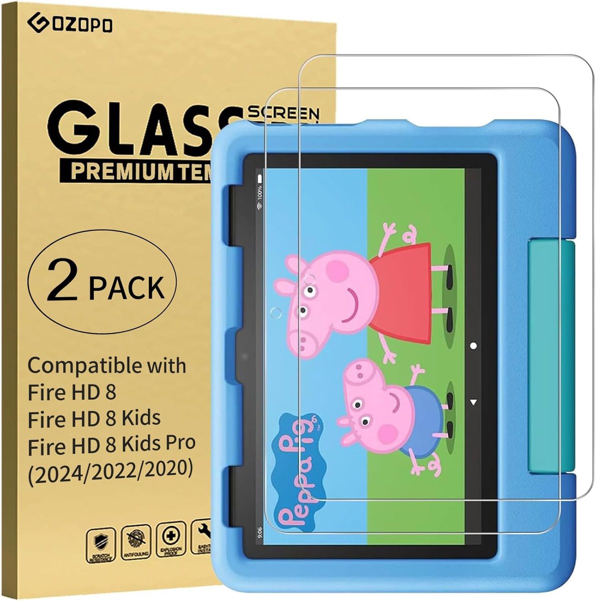 Thijox - Screenprotector voor 8 inch Kids tablet/8 Kids Pro tablet - Gehard Glas Film - 2 Pack - Maximale Bescherming voor Kindertablets