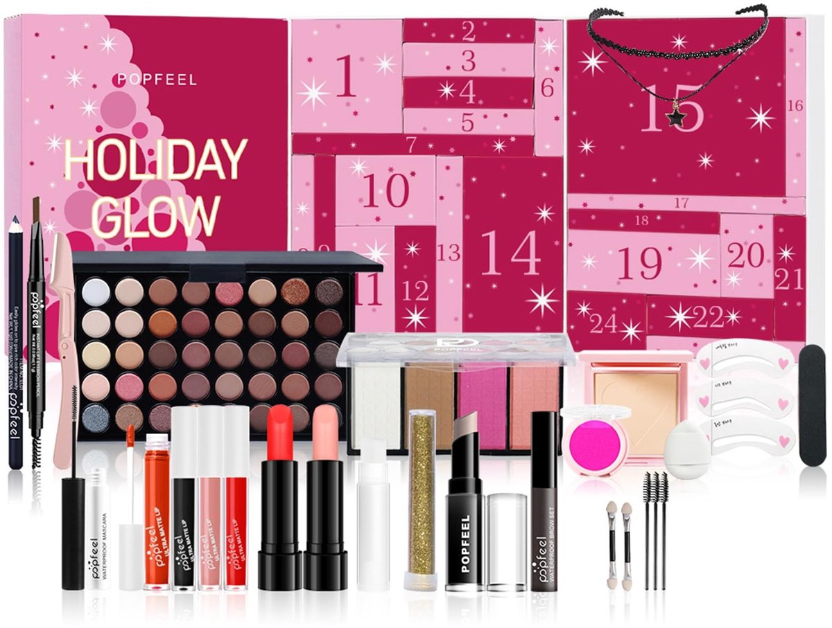 Inovra - Makeup Adventskalender 2025, Kerstmis 24 dagen aftelkalender Make-up cadeauset, Kerstmis individuele geschenkdoos Kalender voor vrouwen Complete set (C)