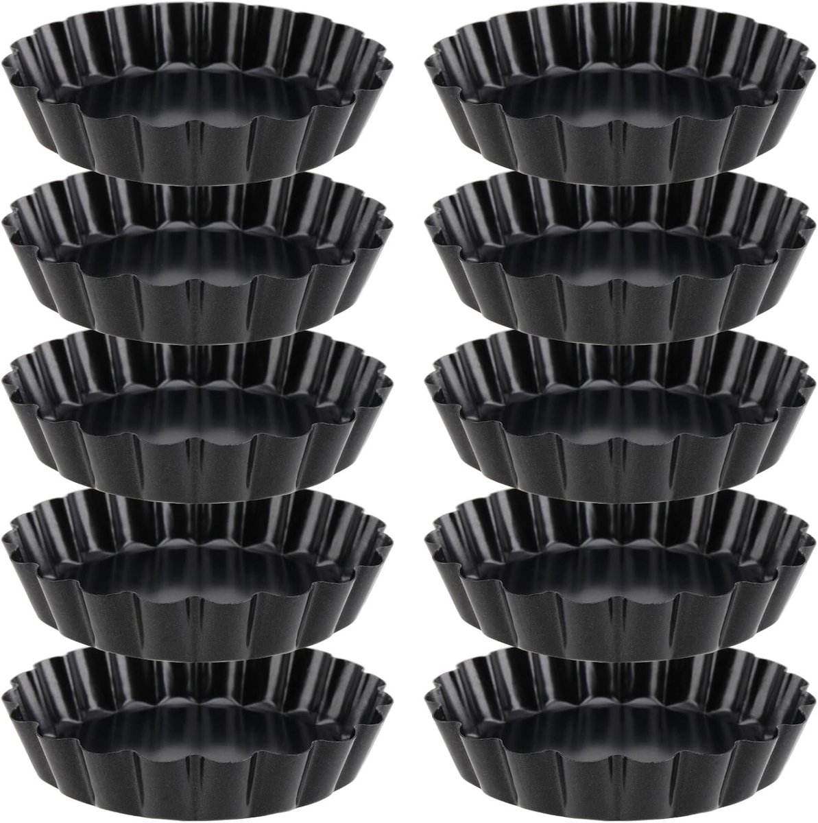 Set van 10 ronde flanvormen met uitneembare bodem, 10 cm, carbonstaal, anti-aanbak, ideaal voor taarten en quiches bakken
