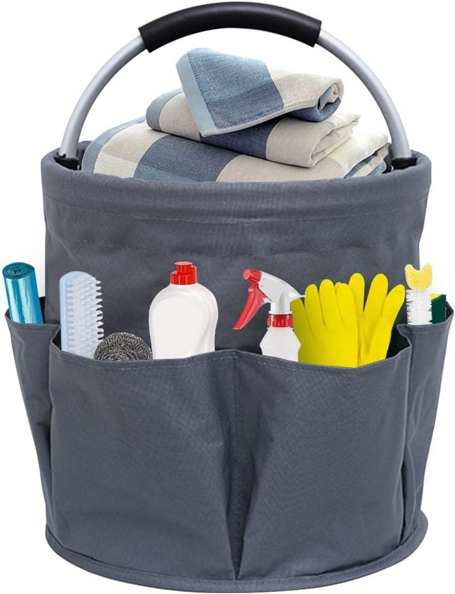 Draagbare schoonmaaktas met handvat en 6 compartimenten, opvouwbaar voor binnen en tuin, navy blauw