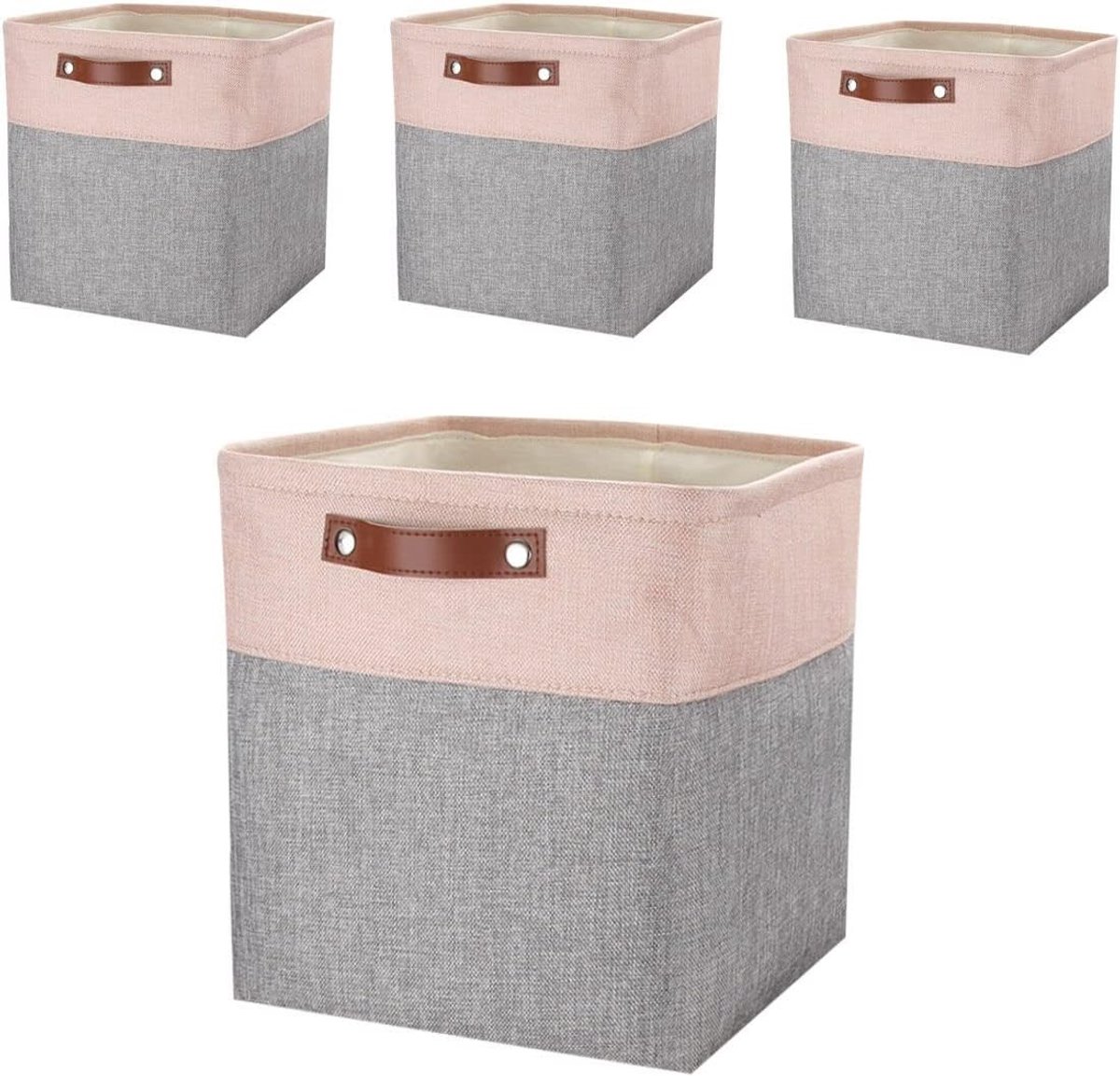 Set van 4 Opbergdozen in Grijs en Roze, 25|28|30|33 cm - Ideaal voor Organisatie en Ruimtebesparing