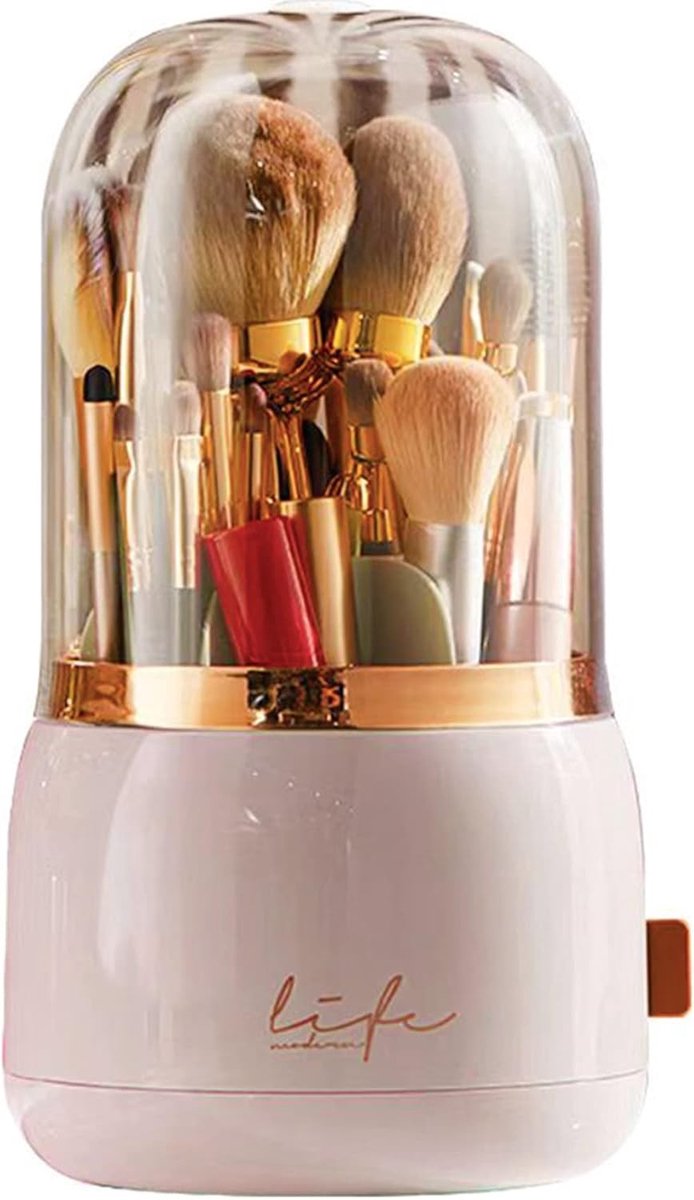 Make-up Organizer met 360 Graden Rotatie en Stofdichte Deksel - Acryl Cosmetica Opbergoplossing voor Lippenstift, Oogschaduw en Make-up Accessoires (Roze)